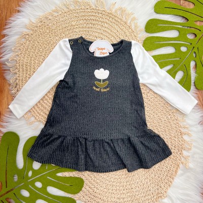 Vestido Manga Longa Sweet Flower - Preto